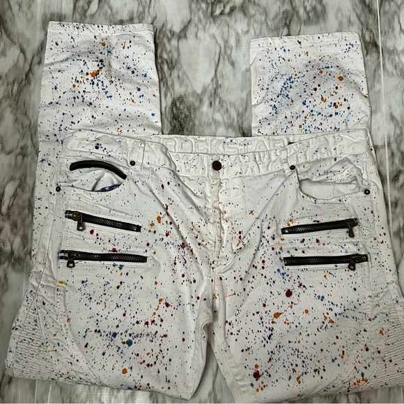 Rockstar Mens Sz 42 White Paint Splatter Denim Jeans Streetwear Distressed Urban - Picture 2 of 13